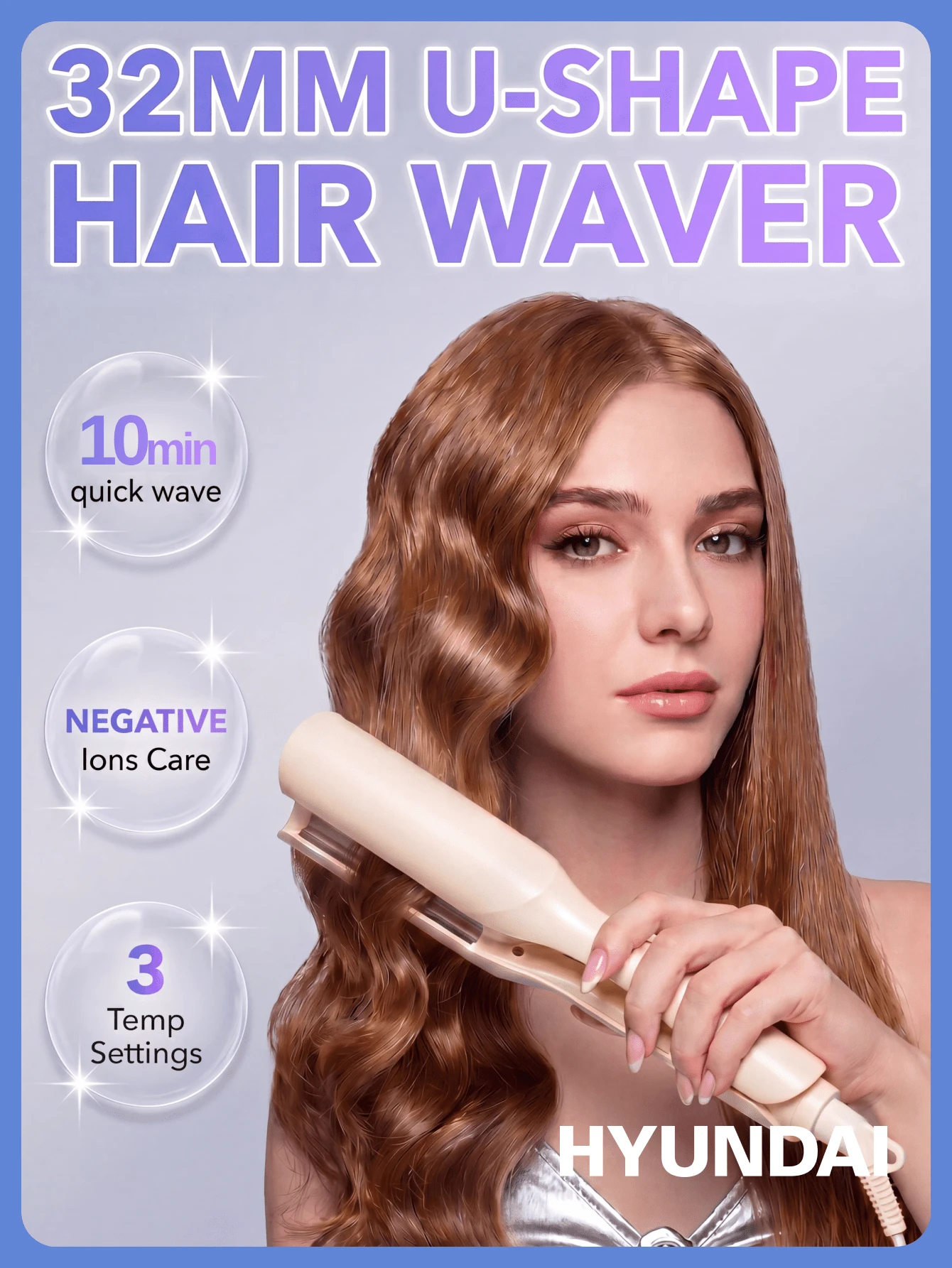 Fer à friser automatique à 4 réglages de chaleur, baril rotatif de 32 mm pour des vagues et des boucles longue durée, conception anti-brûlure, convient comme cadeau de vacances pour les femmes/petites amies - Prise de type UE C (220-240 V) - Voir 1