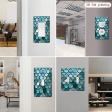 1pc Turquoise Blue & Turquoise Green Mermaid Scale Ceramic Light Switch Plate Cover - Glossy Shimmering Scales, Single/Double Outlet Cover, Easy Clip/Adhesive Installation, Suitable For Kitchen, Bathroom, Nautical & Ocean Themed (Mermaid, 2D Flat) - Multicolor - View 3