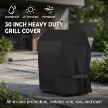 Universal Grill Cover Multi-Size|One-Piece 30-Inch Heavy-Duty With Drawstring, 210D Oxford Polyester Outdoor Protection, Fits All Grill Brands, Suitable For Most Brands , Brinkmann, Char Broil, Holland, Etc. - VelcroA Black - View 7
