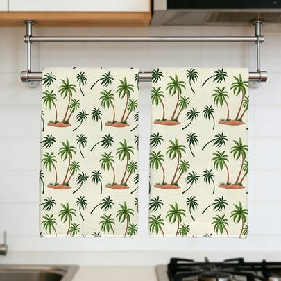 2 khăn lau bếp họa tiết cây dừa mùa hè, chất liệu polyester mềm mại, thích hợp trang trí nhà bếp, lau dọn, trang trí tiệc tùng, đồ dùng thiết yếu cho nhà bếp và phòng tắm, trang trí nhà cửa, quà tặng tân gia.