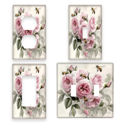 1pc Vintage Distressed Pink Rose Floral Wall Plate, 1 Gang/2 Gang Decorative Switch Plate Cover