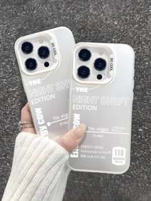 1pc Compatible With IPhone 17/16 Pro Max/15 Plus/14 Pro/13/12/11, Series, Matte Mirror Finish, Phone Protective Case, Ins Overtime Style, Night Shift Energy Drink Print, Full-Body Drop Protection, Precise Cutouts - White - View 3