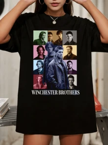 Winchester Brothers Supernaturals The Eras Style T-Shirt Retro TV Show Tee - màu đen - Xem 6