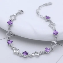 Vòng tay hình trái tim bằng bạc 925 đính đá Zirconia thời trang, thích hợp để đeo hàng ngày và làm quà tặng. - Màu tím - Xem 7
