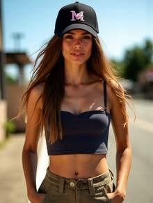 1pc Customized A-Z Letter Women's Baseball Cap, Casual Sun Protection Hat, Adjustable Lightweight Baseball Cap, Fashionable Dad Hat, Essential For OOTD, Sports And Beach,Holiday,Travel - Black - View 7