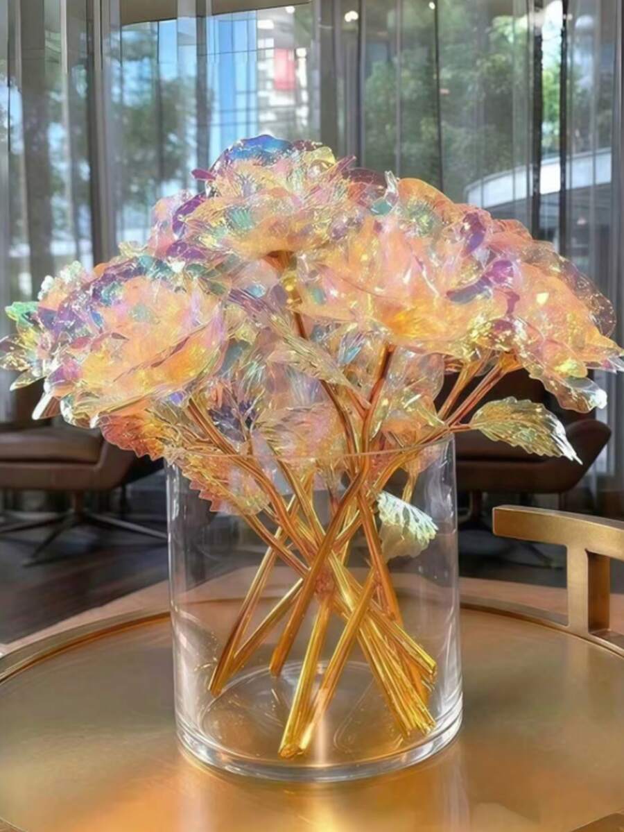 11/10/7/4/1件組人造花組合套裝,玫瑰人造花,PVC莖人造花,白色塑膠人造花,浪漫全息花卉裝飾,家居裝飾與派對用品,家居裝飾,婚禮禮物,生日禮物,週年紀念禮物 - 透明彩 - 查看 1