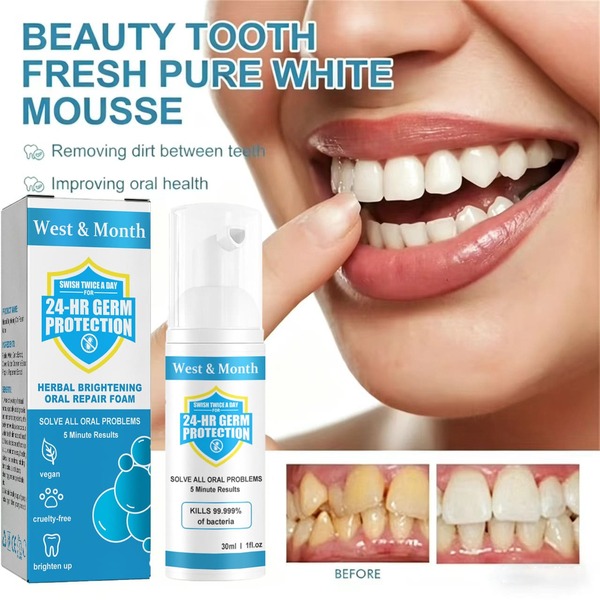 Pasta de dientes en espuma blanqueadora herbal - Limpia el olor de la boca, elimina las manchas, blanquea los dientes, efecto espumoso