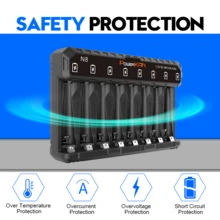 Cargador de baterías Ni-MH AA/AAA POWERKAN N8, carga independiente de 8 ranuras con LED, cargador inteligente universal de 5V USB para baterías Ni-MH/Ni-Cd AA, AAA de 1.2V (baterías no incluidas) - Negro - Ver 11