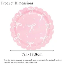 14/28/42/56个装 7英寸花边白色底小蝴蝶结纸盘，防漏加厚一次性纸盘，派对甜点桌装饰餐具，厨房用具，蝴蝶结主题派对用品，节日聚会桌面装饰！儿童生日派对，毕业季，母亲节厨房用品 - 粉底小蝴蝶結 - 查看 2