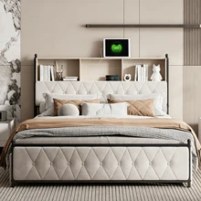 Superaly Upholstered Bed 180 X 200 Cm, Modern Double Bed With Storage, 4 Large Drawers, Headboard, Slatted Frame, Storage Bed Frame, Youth Bed, Velvet, Beige - 米色 - 查看 2