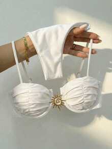 Sexy Metallic Jewelry Solid Color Bikini Women Swimwear Set For Summer Beach Vacation - White - View 1