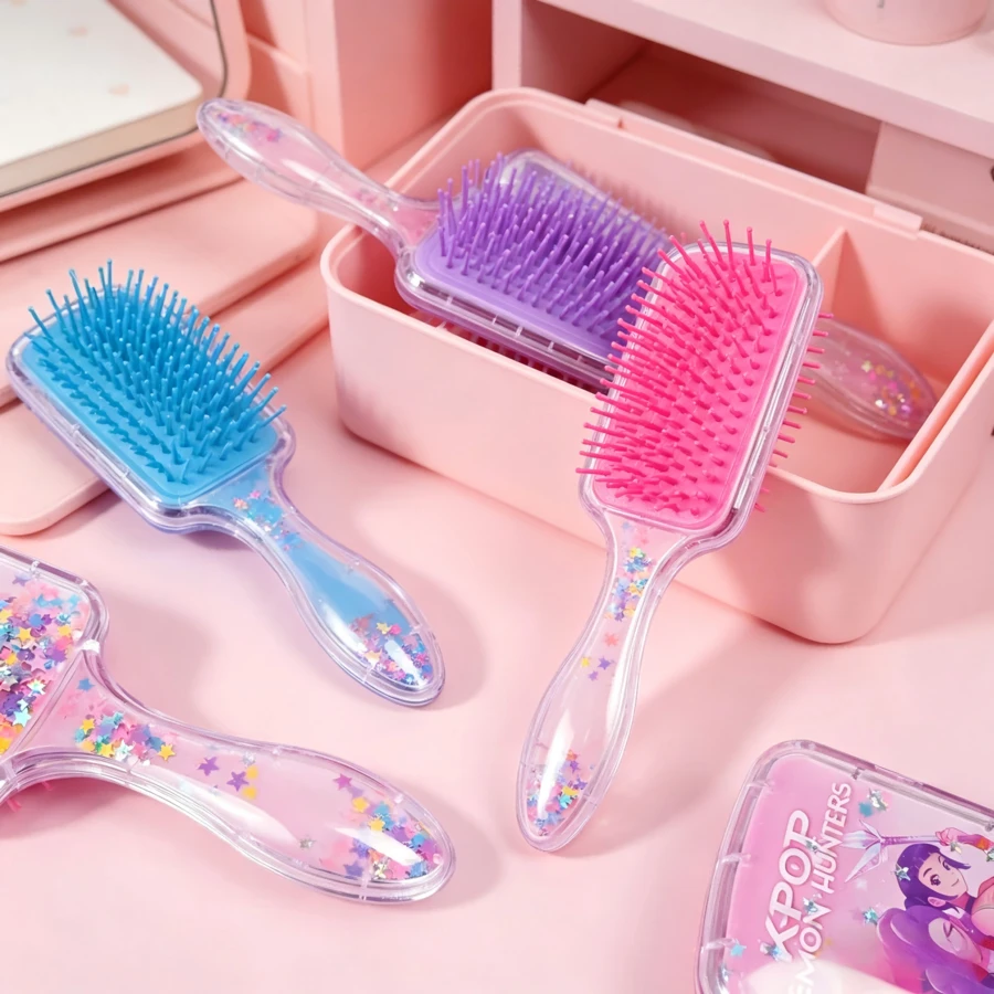 1 chiếc lược chải tóc lấp lấp lánh dễ thương, kiểu dáng ngẫu nhiên, lông mềm chống rối, thích hợp cho các bạn gái và người hâm mộ (Kiểu dáng ngẫu nhiên) - Nhiều màu - Xem 1
