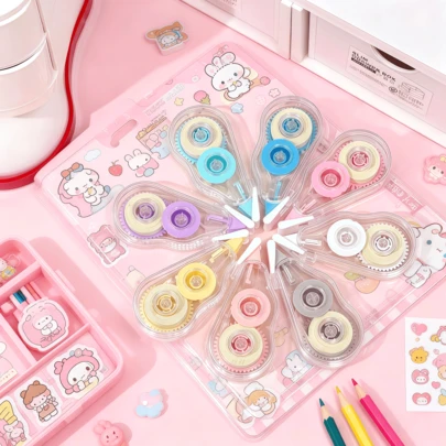 Juego de 8 piezas de cintas correctoras transparentes de colores tipo macarrón con forma de gota de agua, gran capacidad, suaves y sin atascos, para corrección de tareas estudiantiles, archivos de oficina, artículos, estilo fresco de papelería, buen regalo para la temporada escolar