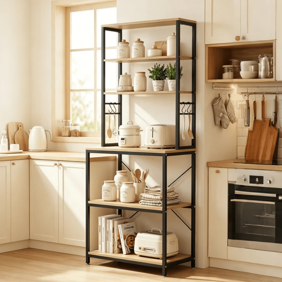Kitchen Shelf Standing Shelf Microwave Shelf 2-Tier Countertop Storage Rack for Kitchen Organizer, Space Saving Stand for Spices, Pots and Pans