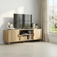 140cm Long TV Unit, In A Modern Country Style Inspired By The 50s, Suitable For 55/65 Inch TVs, With Storage Space, Which Can Be Used As A Multimedia Console In The Living Room Or Bedroom. - Khaki - View 10