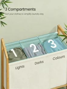 Bamboo Laundry Basket With Shelf, Foldable Dirty Clothes Storage Basket, Bathroom Towel Rack Storage Cabinet With Louvered Door - Multicolor - View 4