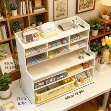 Upgraded Thickened Multi-Tier Desktop Shelf 1 Piece, Durable Plastic Rectangular Desk Organizer With Multi-Compartment Design, All-Purpose Storage For Cosmetics, Books & Stationery, Clean White Tabletop Storage For Home, Office & Dormitory - 白色大號 - 查看 1