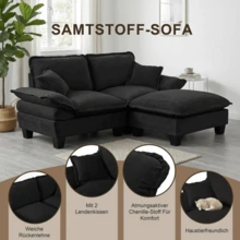 Chenille segelsoffa, modulär 3-sitssoffa med böjda armstöd, bekväm soffa perfekt för små utrymmen och lägenheter, svart - Svart - Visa 5