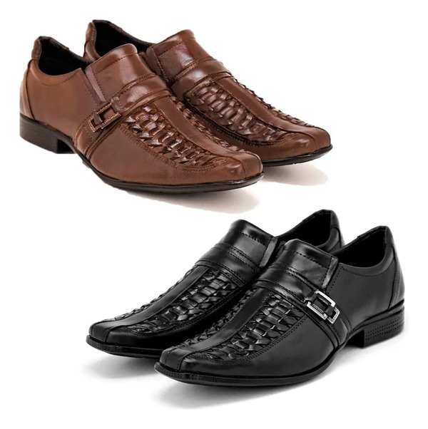 Kit 2 Sapatos Sociais Em Couro Confortável Para Trabalho
