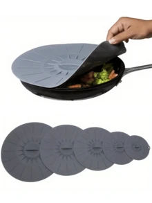 5 piezas de tapas de silicona para microondas, cubiertas de alimentos reutilizables, resistentes al calor, a prueba de polvo y salpicaduras, aptas para tazones, platos, ollas y sartenes, adecuadas para microondas, estufa, refrigerador y congelador - Gris - Ver 1