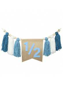 Bandera de silla alta y gorro de cumpleaños de medio año en rosa/azul, bandera decorativa para fiesta de cumpleaños de bebé, adornos colgantes para silla alta con cuentas de madera y borlas - Multicolor - Ver 8