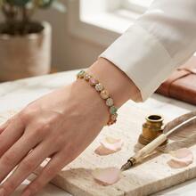 1 pieza Brazalete de aleación de cobre chapado en oro de lujo, incrustado con cristal simulado de forma de burbuja, piedra preciosa artificial. Adecuado para uso en bodas y fiestas. Nota: El color y la disposición de las gemas simuladas son aleatorios. - Estilo 1 - Ver 6