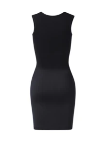 Seamless Soft Stretchy Rib Knit Camisole Dress, Women's Square Neck Bodycon Dress, Versatile Daily Wear, Women's Summer Dress - Black - View 6