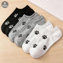 6 Pairs Women Solid Color Versatile Heart & Print Casual Hidden Socks - Multicolor - View 8