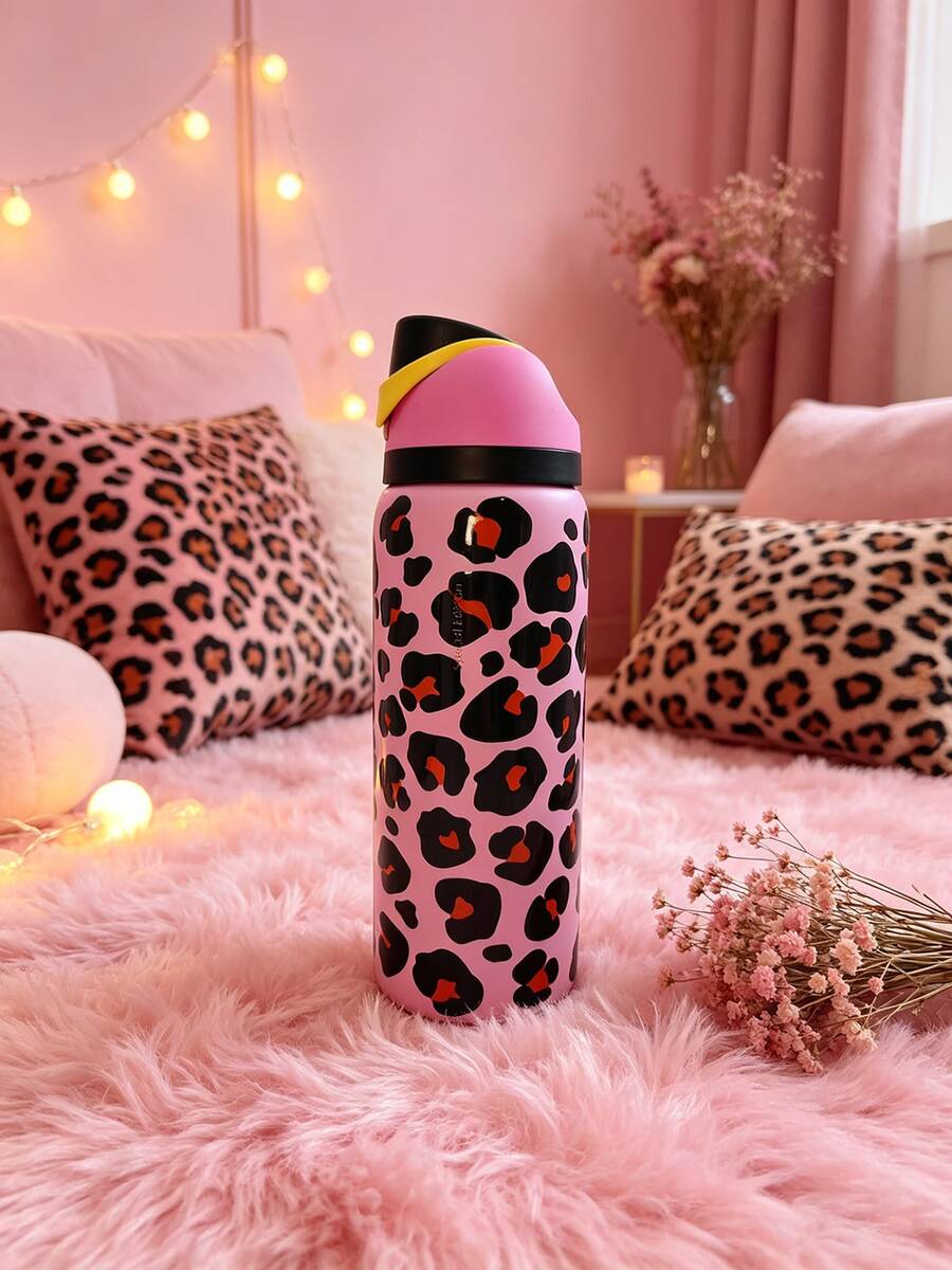 OwaIa Black And Pink Leopard Print Pattern Large Capacity Stainless Steel Water Bottle,32oz/945ml,With A Straw,Exquisite Appearance,Keeps Drinks Hot Or Cold,Can Hold Iced Drinks And Water,Suitable For Leisure,Work,Sports,Indoors And Outdoors,Suitable For Students And Office Workers,As A Gift.Vacuum Flasks-Everyday Tumbler-Perfect Birthday Gift-Father Day Tumbler - Hồng - Xem 1