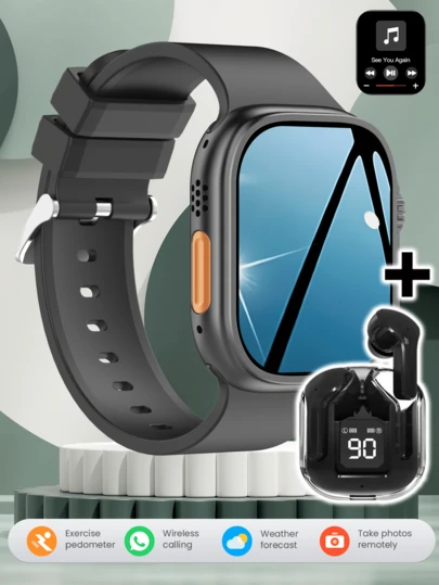 Đồng hồ thông minh thể thao ngoài trời, gọi điện Bluetooth, đồng hồ theo dõi thể dục đa chức năng, kèm tai nghe Bluetooth.