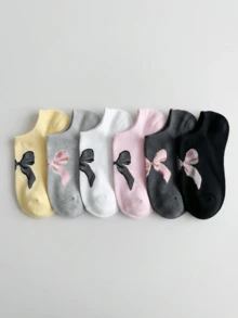 1/6 Pairs Women's Versatile Comfortable Colorful Boat Socks With Bow Accent, Suitable For Spring And Summer - Multicolor - View 2