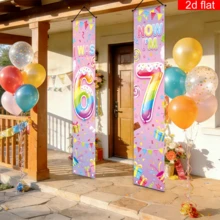2件組 6-7歲生日對聯，生日派對用品，聚酯纖維布料耐用可水洗，適用於生日派對、主題聚會、週年慶，室內/室外、門口、庭院、走廊、陽台裝飾 - A - 查看 8