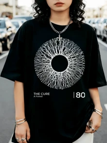 The Cure A Forest Vintage Bootleg Graphic Casual Loose Fit T-Shirt - Black - View 6
