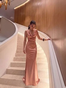 浪漫派对/约会/婚礼/正式晚礼服，露背无袖连衣裙，适合婚礼宾客、舞会、毕业典礼等场合 - 玫瑰金 - 查看 8