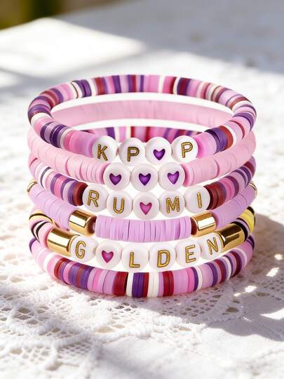 Hasbro Bộ 6 vòng tay Kpop dành cho nữ, trang sức vòng tay KPop thẩm mỹ, quà tặng sinh nhật cho người hâm mộ, món quà hoàn hảo và phụ kiện trang phục cosplay sành điệu (Có sự khác biệt nhỏ về màu sắc do chất liệu đất sét polymer, và màu sắc của các lô hàng khác nhau sẽ có sự khác biệt)