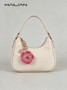 HAILIAN Llavero con flor linda, colgante de bolso de resina de hibisco con degradado y mini flor colgante, llavero chapado en oro, adecuado para billetera, mochila, bolso de mano, decoración de llaves de coche, gran regalo para mujeres y niñas (disponible en rosa/rojo) - Rosa Fucsia - Ver 9