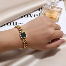 1件复古时尚钛钢手链，男女皆宜，适合日常和派对佩戴，防水防褪色 - 方形 - 查看 4