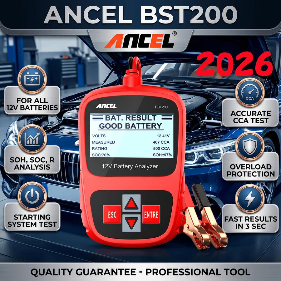 ANCEL BST200 Car Battery Tester 12V Battery Load Tester 100-1100 CCA Automotive Digital Analyzer Tester Bad Cell Load Test Tool For Car Truck SUV Motorcycle Boat Marine Vehicles - Red - View 1