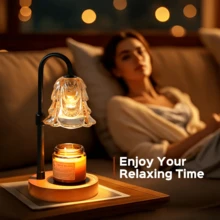 1pc Adjustable Dimmable Timer Controlled Heat-S-Afe Metal & Amber Wave Glass Candle Warmer Lamp, Vintage Aesthetic Style Bell Shaped Table Lamp With 2 Extra Halogen Bulbs, Smoke-Free Wax Melting, Warm Atmosphere Lighting, Fragrance Diffuser, Ideal For Bedroom Living Room Decor, Christmas Birthday Housewarming Holiday Gifts & All-Season Home Fragrance Use - US A Type Plug(110-127V) - View 9