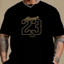 Men's Cotton T-Shirt, Personality Print, Casual Outgoing, Short Sleeve, Soft Breathable, For Basketball Fishing Outdoor Gift For Husband. - Black Top - View 3
