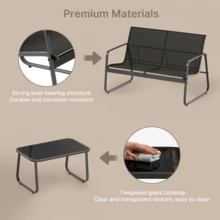 4-Piece Outdoor Patio Conversation Set With Coffee Table - Black - View 7