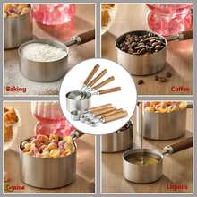 Bộ dụng cụ đong nướng 4/8 món, cốc và thìa đong bằng thép không gỉ, thìa đong cán gỗ hồng mộc, bao gồm cốc và thìa đong có vạch chia, thìa cà phê, thìa nêm gia vị, thích hợp cho việc làm bánh và nấu nướng, dụng cụ làm bánh. - Bạc - Xem 4