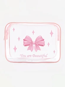 1pc Cute Pink Bow Makeup Bag, PVC Cosmetic Bag, Non-Fading Zipper, Lightweight Foldable Storage Pouch, Perfect Gift For Birthday, Friends And Holidays, Birthday Gift Bag, Funny Design Bag, Double-Sided Printing, Otter Pattern, Summer Bag, Ramadan Bag, Makeup Bag, Wallet, Backpack, Toiletry Bag, Travel Organizer - Pink - View 10