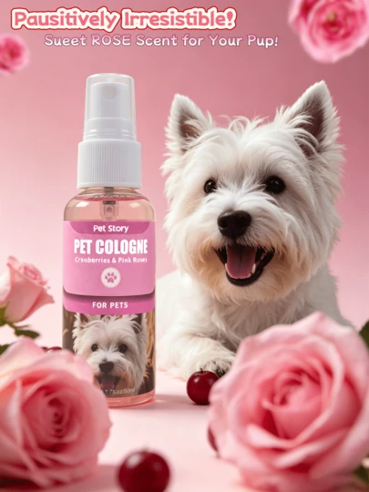 1.7 Oz Perfume para mascotas - Aroma de rosa romántica, fragancia de larga duración para perros y gatos, fórmula suave apta para todas las razas, mantiene a sus mascotas frescas y limpias