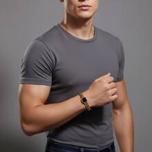 1件复古时尚钛钢手链，男女皆宜，适合日常和派对佩戴，防水防褪色 - 方形 - 查看 2