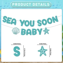 青色 SEA YOU SOON BABY 吊掛式橫幅套組，海洋主題海生物派對裝飾，適用於嬰兒派對與慶祝活動 - 彩色 - 查看 3