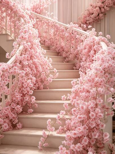 6/3/1pc 70 Inch Artificial Pink Cherry Blossom Vine Garland, Realistic Japanese Sakura Hanging Floral, Boho Cute Style For Wedding Backdrop, Indoor Outdoor Spring Holiday Party Decor, Birthday Gift