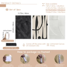 3pcs Modern Black And White Abstract Wall Art Posters - Contemporary Textured Canvas Paintings With Bold Lines And Silhouettes, Minimalist Decor, Plaster Art, Framed Or Unframed, Suitable For Room Decoration, Home Decor, College Dorm, Apartment, Hotel, Living Room, Bedroom, Bathroom And Office Wall Decoration, Gift - A - View 14
