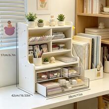 1pc Upgraded Thickened Multi-Tier Desktop Storage Shelf, Clean White Rectangular Durable Plastic Desk Organizer With Multiple Compartments, Space-Saving Sturdy Multi-Functional Tabletop Storage Rack, Versatile Storage Holder For Stationery, Books, Office Supplies, Cosmetics, Skincare, Makeup Brushes & Small Daily Sundries, Modern Minimalist Stylish Aesthetic Tabletop Decoration, Practical Desk Organization Solution For College Dorm Room, Student Dormitories, Offices, Home Office, Bedroom, Study Room, Vanity Table & Apartment Renting, Perfect Practical Gift For Students, Office Workers, Back To School, Housewarming & Birthday Gift Giving - 白色小號 - 查看 10