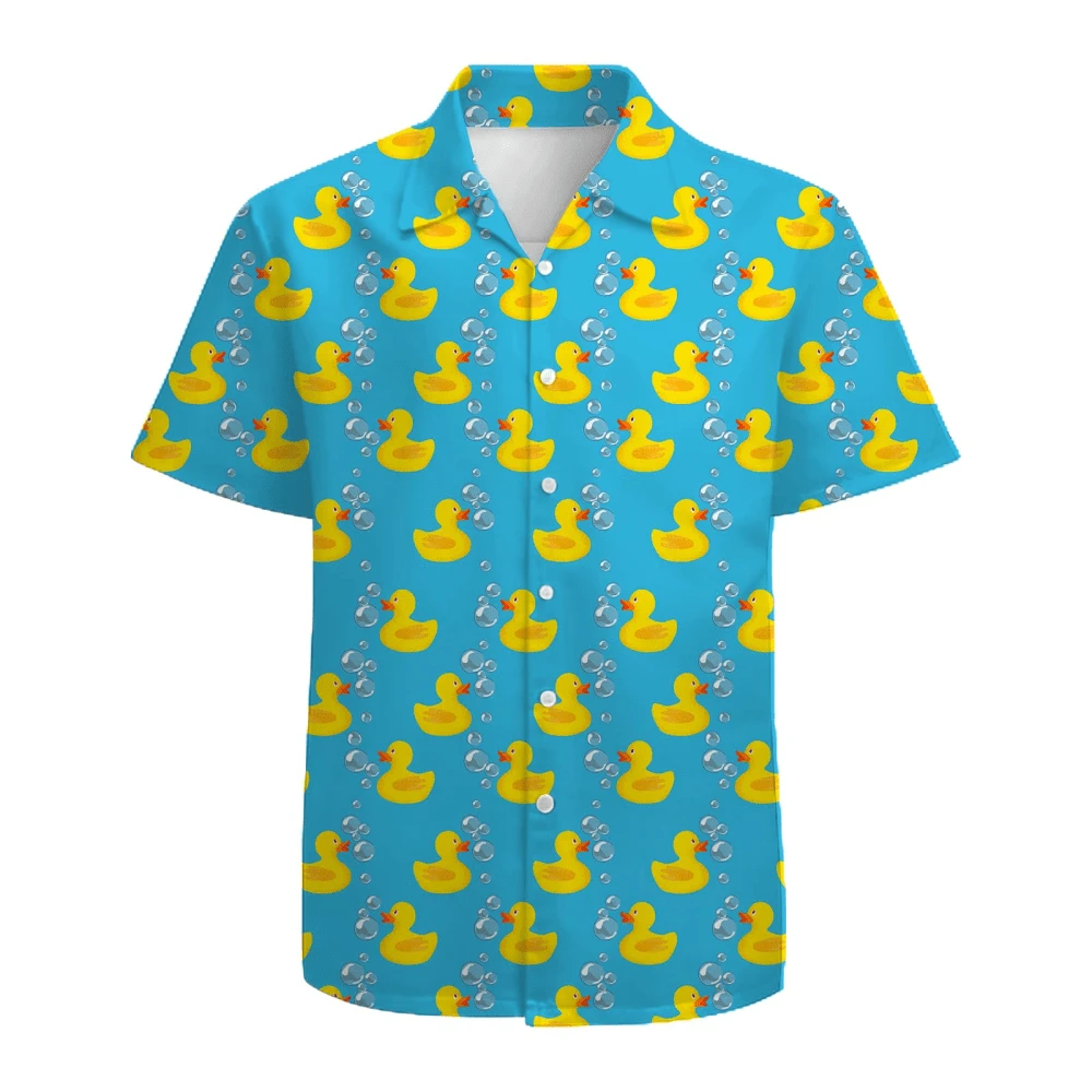 Cheerful Yellow Rubber Ducks Floating Among Playful Bubbles Symbolizing Carefree Joy And Relaxation 3D Print Men's Hawaiian Style Short Sleeve Casual Shirt Summer Beachwear - 白色 - 查看 1